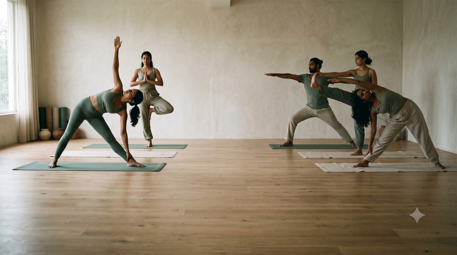 A small-batch class mid-practice at the RituYog studio